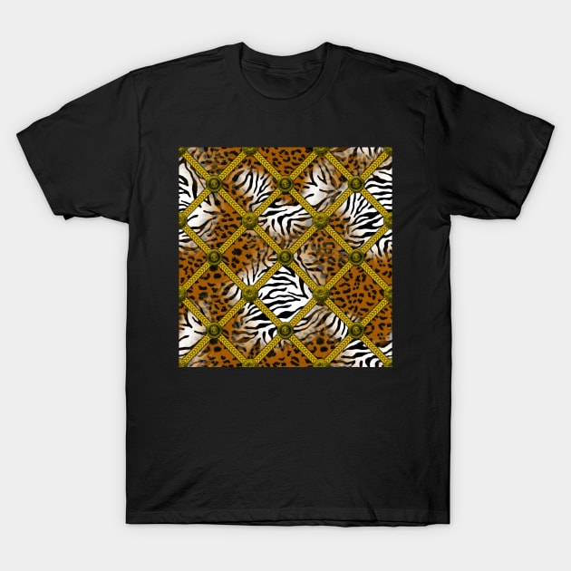 Animal skin texture with gold frame T-Shirt by ilhnklv